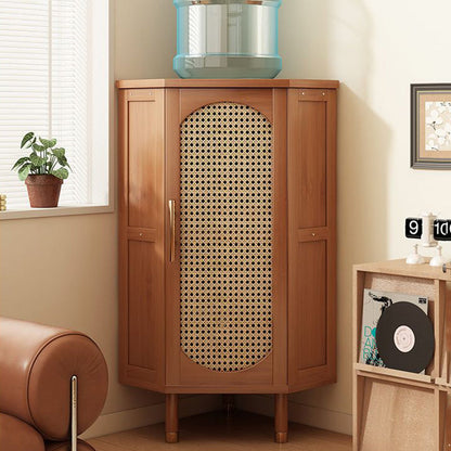 Modern Minimalist Triangle Rectangular Bamboo Glass Plastic Weaving Corner Storage Cabinet 1-Drawer For Bedroom