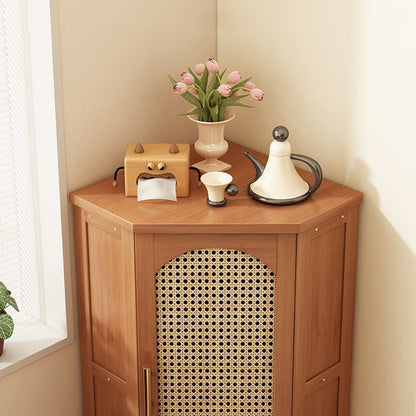 Modern Minimalist Triangle Rectangular Bamboo Glass Plastic Weaving Corner Storage Cabinet 1-Drawer For Bedroom