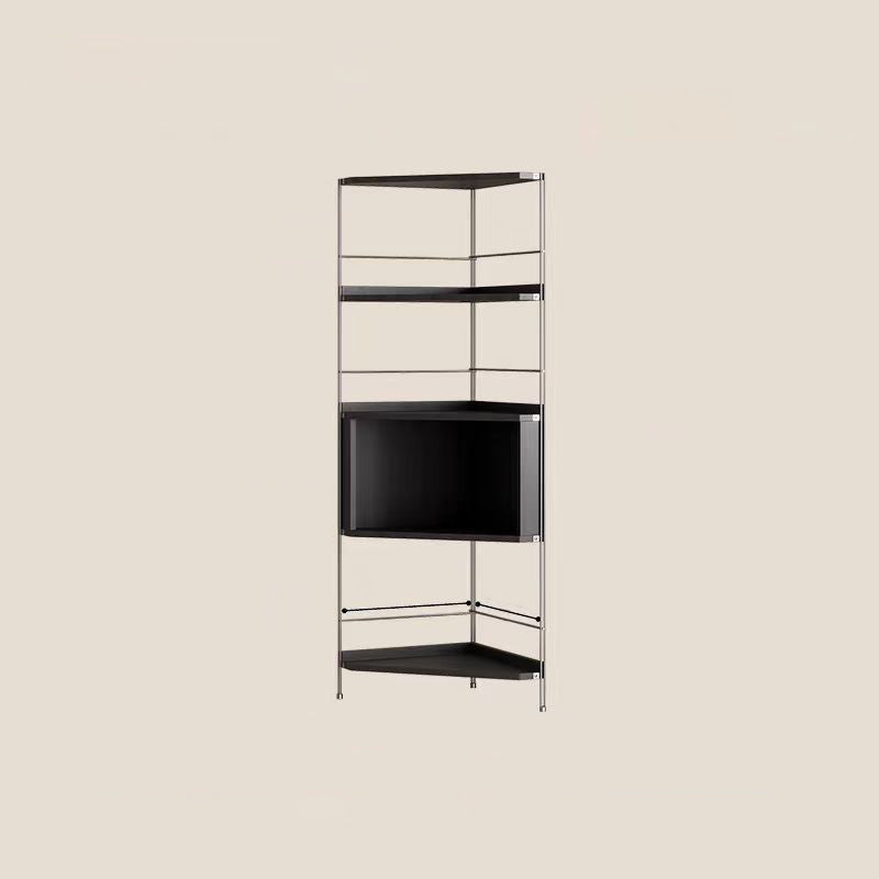 Modern Minimalist Rectangular Solid Wood Multi-layer Board Stainless Steel Storage Corner Shelf Unit 5-Tier For Living Room