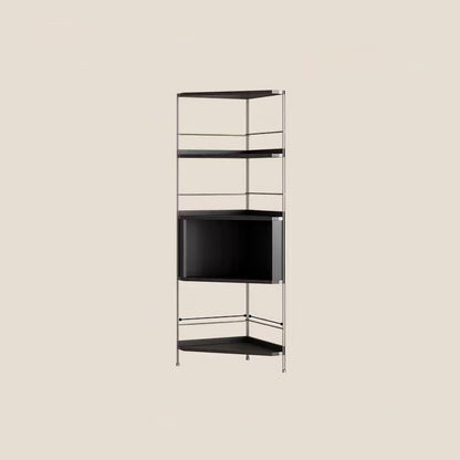 Modern Minimalist Rectangular Solid Wood Multi-layer Board Stainless Steel Storage Corner Shelf Unit 5-Tier For Living Room