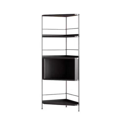 Modern Minimalist Rectangular Solid Wood Multi-layer Board Stainless Steel Storage Corner Shelf Unit 5-Tier For Living Room