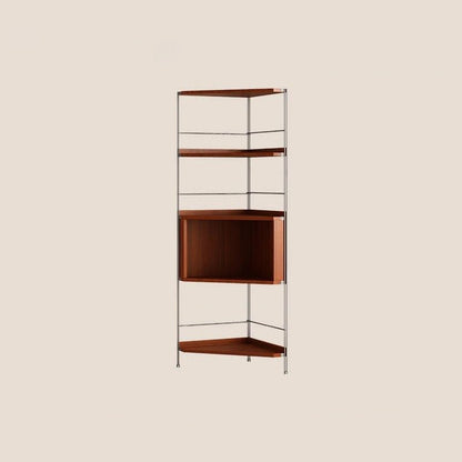 Modern Minimalist Rectangular Solid Wood Multi-layer Board Stainless Steel Storage Corner Shelf Unit 5-Tier For Living Room