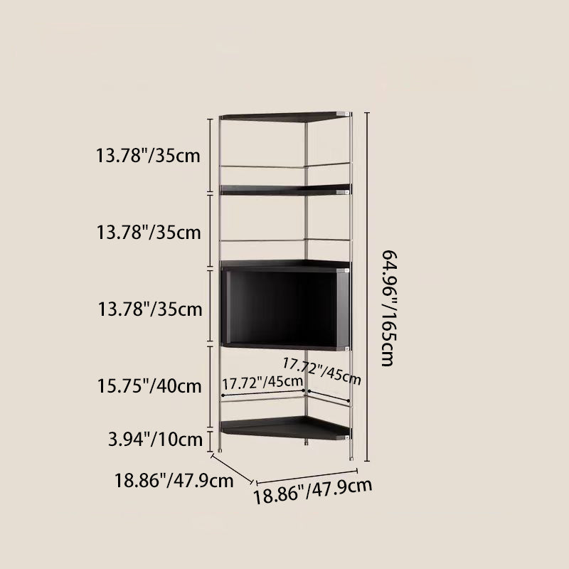 Modern Minimalist Rectangular Solid Wood Multi-layer Board Stainless Steel Storage Corner Shelf Unit 5-Tier For Living Room