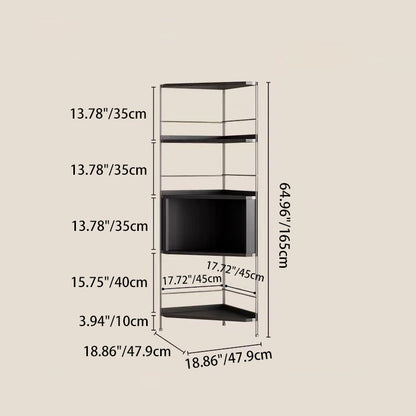 Modern Minimalist Rectangular Solid Wood Multi-layer Board Stainless Steel Storage Corner Shelf Unit 5-Tier For Living Room