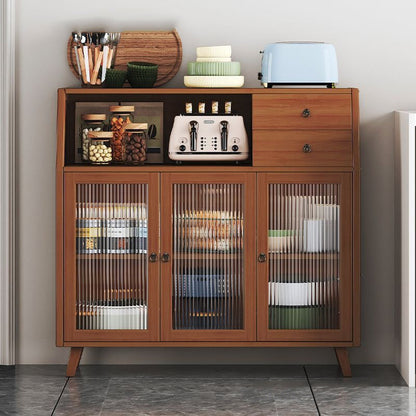 Contemporary Scandinavian Rectangular Bamboo Composite Board Acrylic Storage Cabinet 2-Drawer For Dining Room
