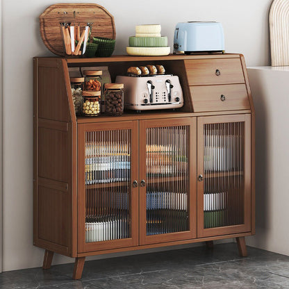 Contemporary Scandinavian Rectangular Bamboo Composite Board Acrylic Storage Cabinet 2-Drawer For Dining Room