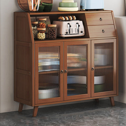 Contemporary Scandinavian Rectangular Bamboo Composite Board Acrylic Storage Cabinet 2-Drawer For Dining Room