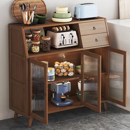 Contemporary Scandinavian Rectangular Bamboo Composite Board Acrylic Storage Cabinet 2-Drawer For Dining Room