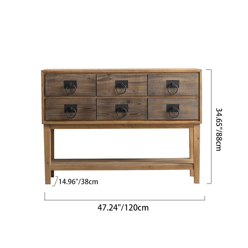 Traditional Rustic Rectangular Chinese Fir Console Table 2/6-Drawer For Entryways