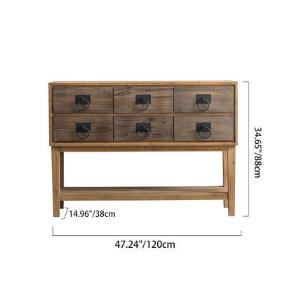 Traditional Rustic Rectangular Chinese Fir Console Table 2/6-Drawer For Entryways