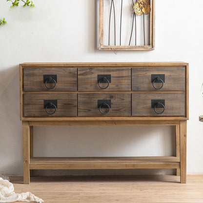 Traditional Rustic Rectangular Chinese Fir Console Table 2/6-Drawer For Entryways