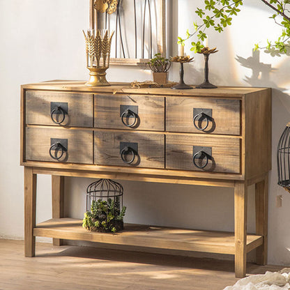 Traditional Rustic Rectangular Chinese Fir Console Table 2/6-Drawer For Entryways