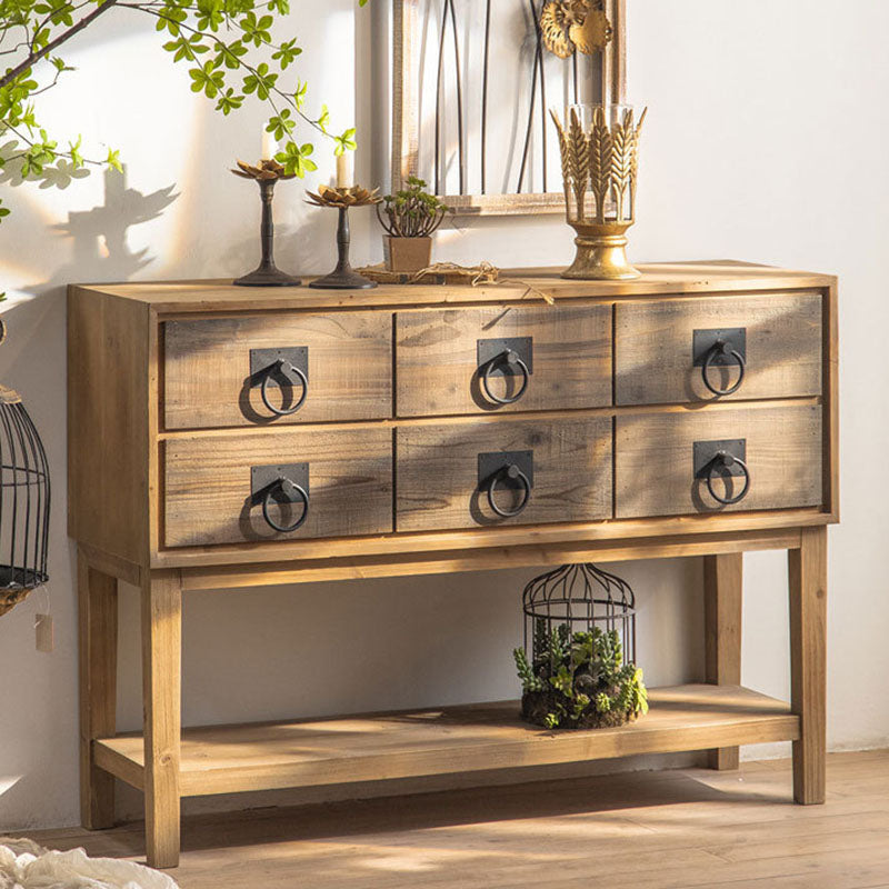 Traditional Rustic Rectangular Chinese Fir Console Table 2/6-Drawer For Entryways