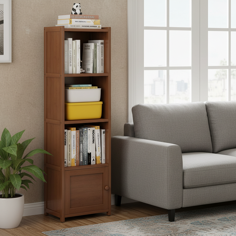 Modern Minimalist Rectangular Bamboo Corner Shelf Unit 3/4-Tier For Living Room