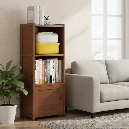 Modern Minimalist Rectangular Bamboo Corner Shelf Unit 3/4-Tier For Living Room