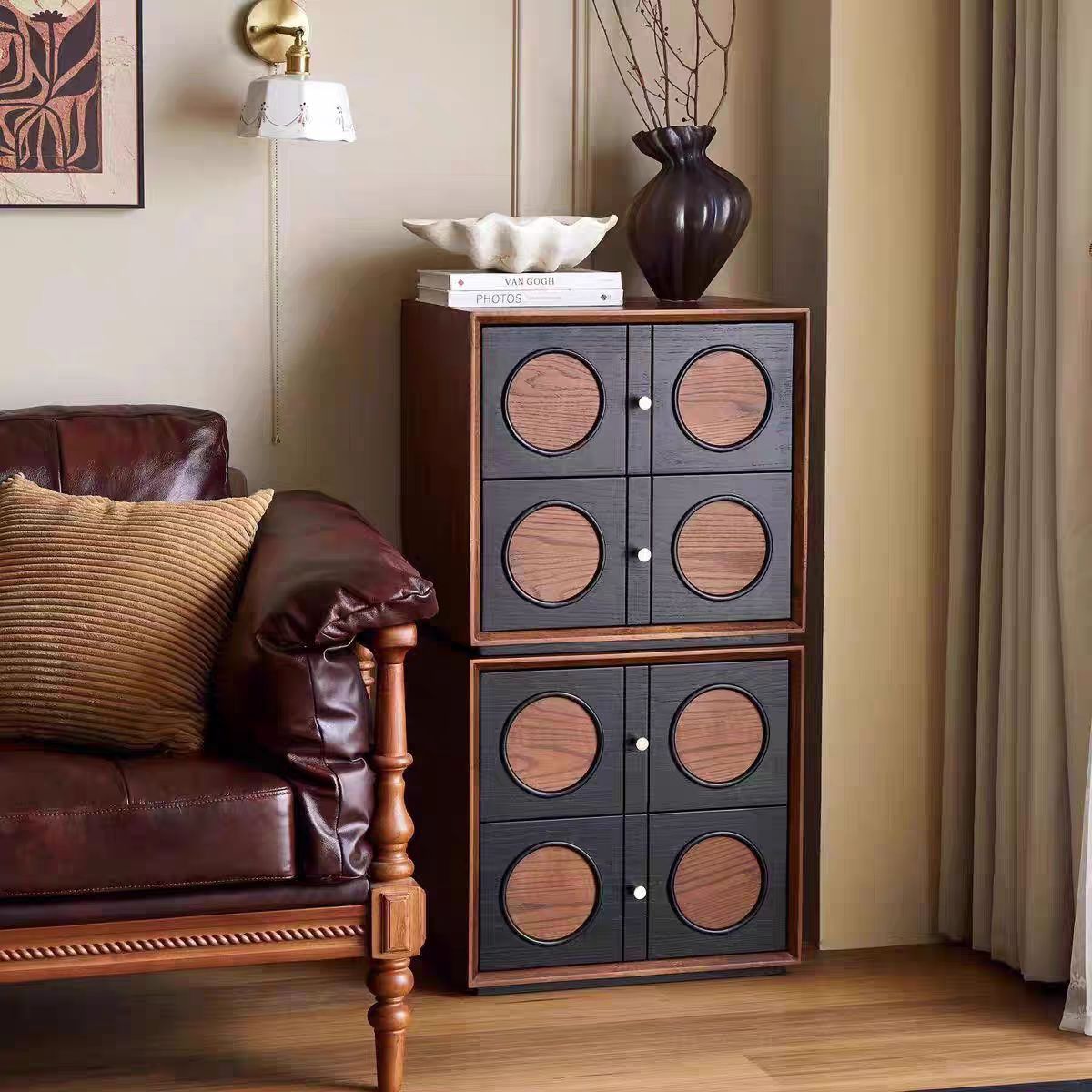 Traditional Chinese Rectangular Pine Wood Solid Wood Panel Stackable Nightstand 2-Drawer For Bedroom