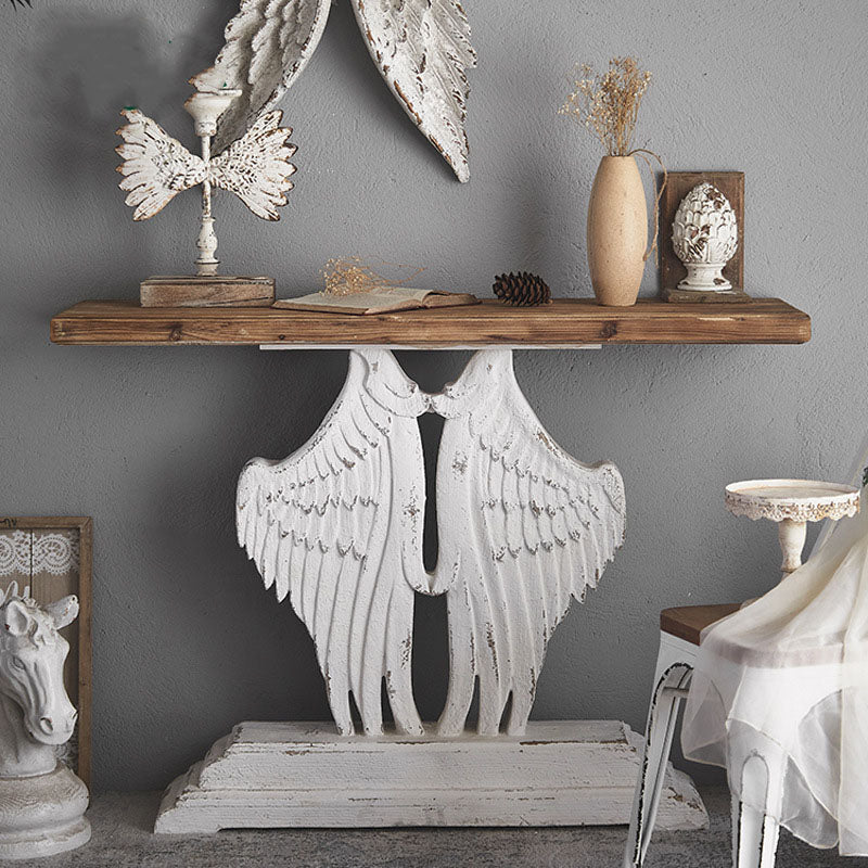 Modern Shabby Chic Wood Magnesium Oxide Rectangular Console Table With 1-Tier Storage For Hallway & Living Room