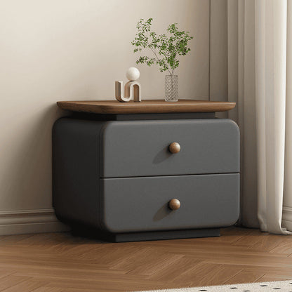 Contemporary Scandinavian Solid Wood Multi-layer Board & Microfiber Leather Rectangular Nightstand 2-Drawer Storage For Bedroom