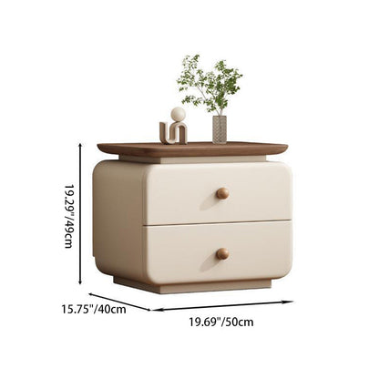 Contemporary Scandinavian Solid Wood Multi-layer Board & Microfiber Leather Rectangular Nightstand 2-Drawer Storage For Bedroom
