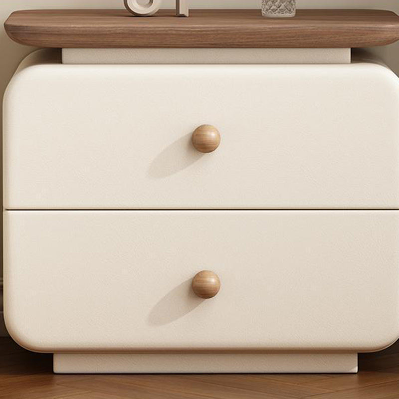 Contemporary Scandinavian Solid Wood Multi-layer Board & Microfiber Leather Rectangular Nightstand 2-Drawer Storage For Bedroom