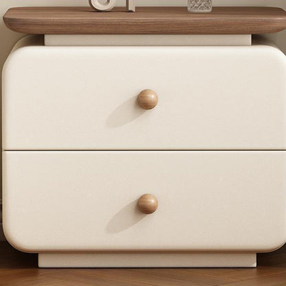 Contemporary Scandinavian Solid Wood Multi-layer Board & Microfiber Leather Rectangular Nightstand 2-Drawer Storage For Bedroom