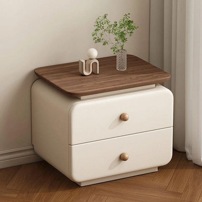 Contemporary Scandinavian Solid Wood Multi-layer Board & Microfiber Leather Rectangular Nightstand 2-Drawer Storage For Bedroom