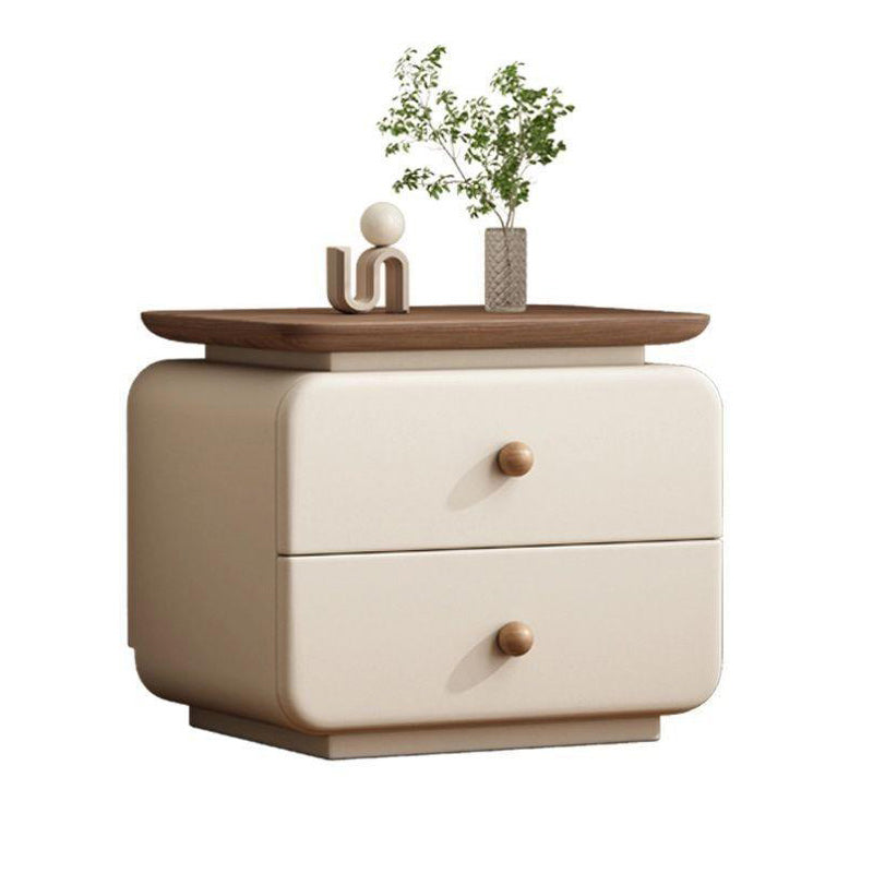 Contemporary Scandinavian Solid Wood Multi-layer Board & Microfiber Leather Rectangular Nightstand 2-Drawer Storage For Bedroom
