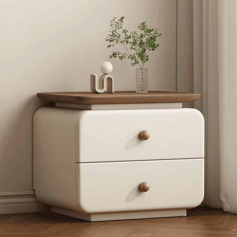 Contemporary Scandinavian Solid Wood Multi-layer Board & Microfiber Leather Rectangular Nightstand 2-Drawer Storage For Bedroom