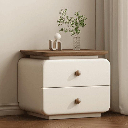 Contemporary Scandinavian Solid Wood Multi-layer Board & Microfiber Leather Rectangular Nightstand 2-Drawer Storage For Bedroom