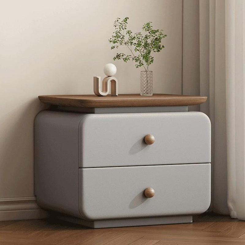 Contemporary Scandinavian Solid Wood Multi-layer Board & Microfiber Leather Rectangular Nightstand 2-Drawer Storage For Bedroom