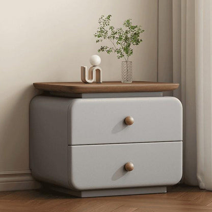 Contemporary Scandinavian Solid Wood Multi-layer Board & Microfiber Leather Rectangular Nightstand 2-Drawer Storage For Bedroom