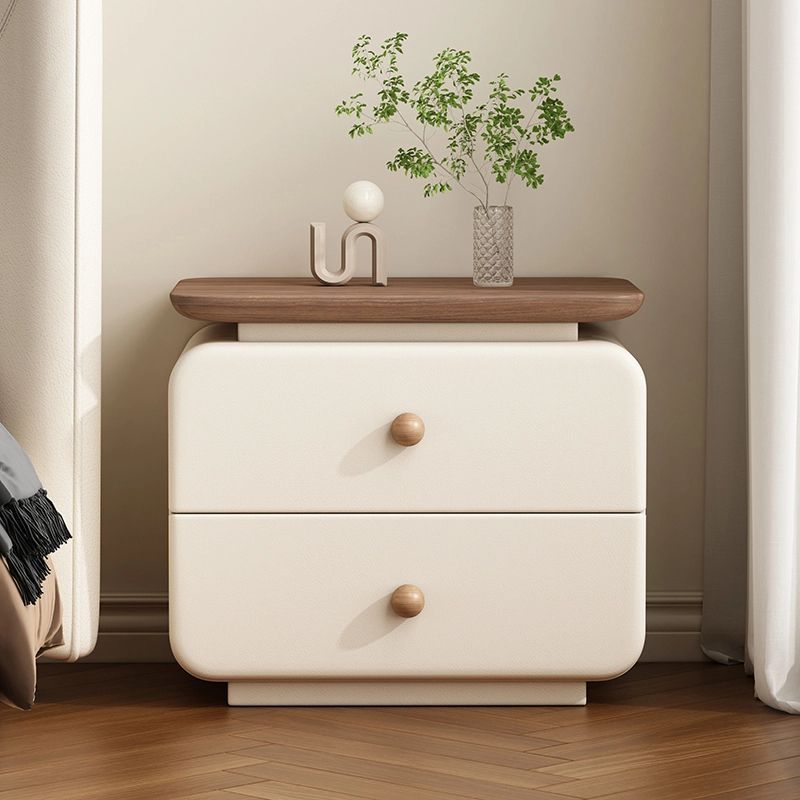 Contemporary Scandinavian Solid Wood Multi-layer Board & Microfiber Leather Rectangular Nightstand 2-Drawer Storage For Bedroom