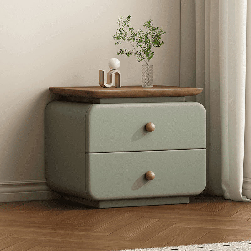 Contemporary Scandinavian Solid Wood Multi-layer Board & Microfiber Leather Rectangular Nightstand 2-Drawer Storage For Bedroom