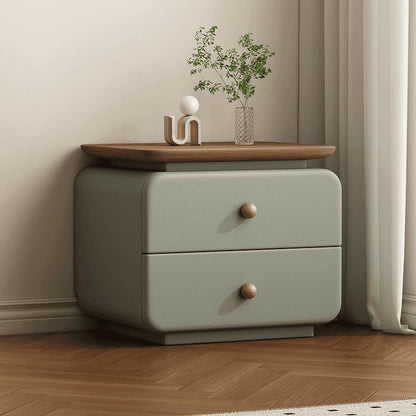 Contemporary Scandinavian Solid Wood Multi-layer Board & Microfiber Leather Rectangular Nightstand 2-Drawer Storage For Bedroom
