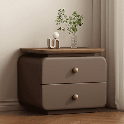Contemporary Scandinavian Solid Wood Multi-layer Board & Microfiber Leather Rectangular Nightstand 2-Drawer Storage For Bedroom