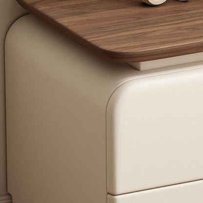 Contemporary Scandinavian Solid Wood Multi-layer Board & Microfiber Leather Rectangular Nightstand 2-Drawer Storage For Bedroom