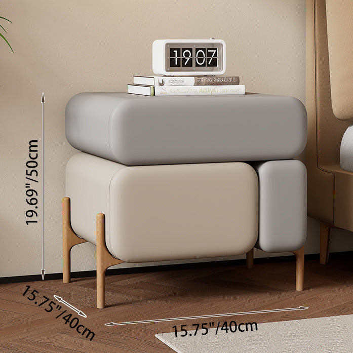 Contemporary Scandinavian Solid Wood Multi-layer Board Microfiber Leather Square Nightstand 3-Drawer Storage For Bedroom & Living Room