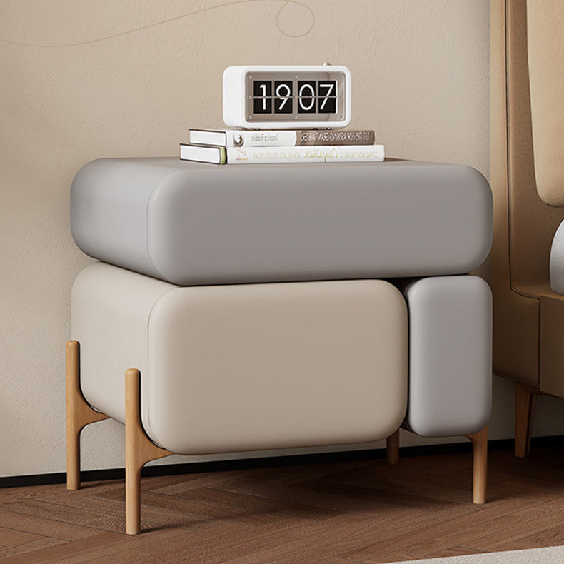 Contemporary Scandinavian Solid Wood Multi-layer Board Microfiber Leather Square Nightstand 3-Drawer Storage For Bedroom & Living Room