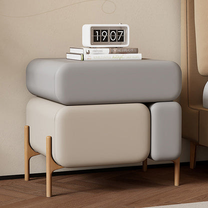 Contemporary Scandinavian Solid Wood Multi-layer Board Microfiber Leather Square Nightstand 3-Drawer Storage For Bedroom & Living Room