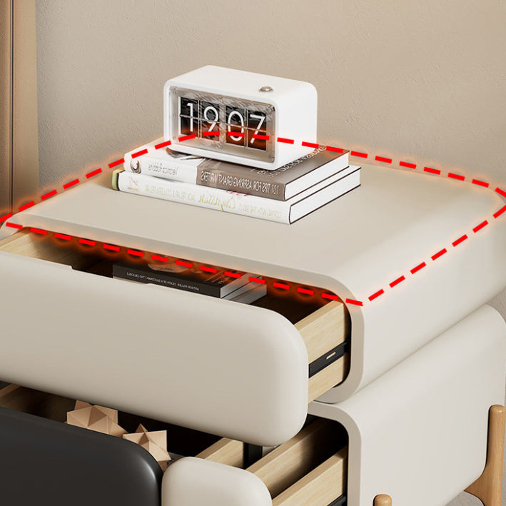 Contemporary Scandinavian Solid Wood Multi-layer Board Microfiber Leather Square Nightstand 3-Drawer Storage For Bedroom & Living Room