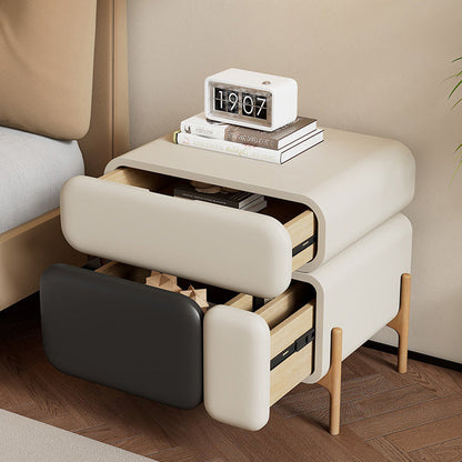 Contemporary Scandinavian Solid Wood Multi-layer Board Microfiber Leather Square Nightstand 3-Drawer Storage For Bedroom & Living Room