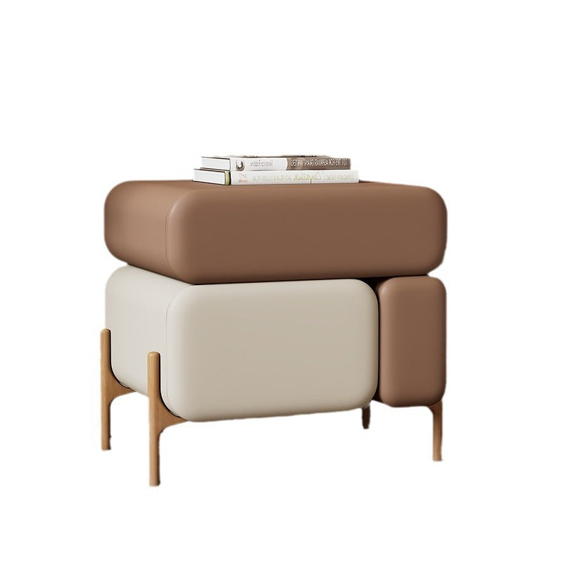 Contemporary Scandinavian Solid Wood Multi-layer Board Microfiber Leather Square Nightstand 3-Drawer Storage For Bedroom & Living Room