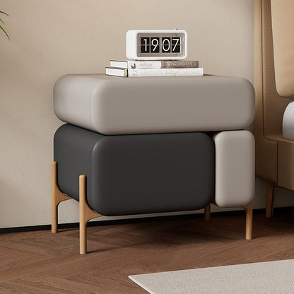 Contemporary Scandinavian Solid Wood Multi-layer Board Microfiber Leather Square Nightstand 3-Drawer Storage For Bedroom & Living Room