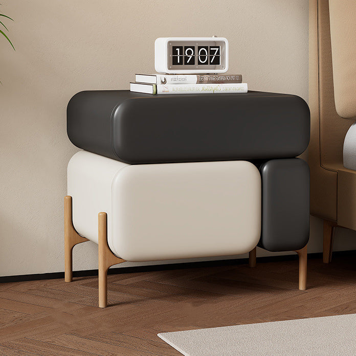 Contemporary Scandinavian Solid Wood Multi-layer Board Microfiber Leather Square Nightstand 3-Drawer Storage For Bedroom & Living Room