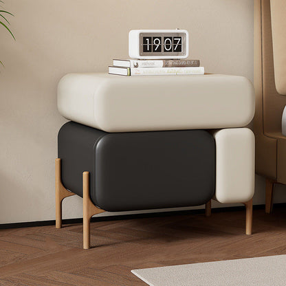 Contemporary Scandinavian Solid Wood Multi-layer Board Microfiber Leather Square Nightstand 3-Drawer Storage For Bedroom & Living Room