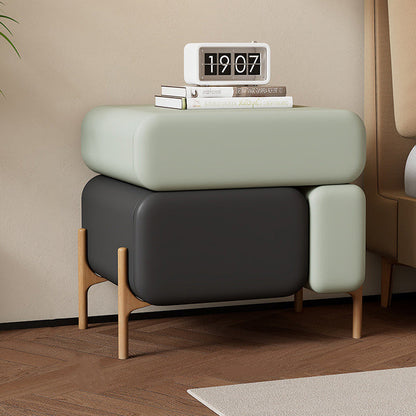 Contemporary Scandinavian Solid Wood Multi-layer Board Microfiber Leather Square Nightstand 3-Drawer Storage For Bedroom & Living Room