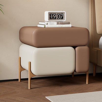 Contemporary Scandinavian Solid Wood Multi-layer Board Microfiber Leather Square Nightstand 3-Drawer Storage For Bedroom & Living Room