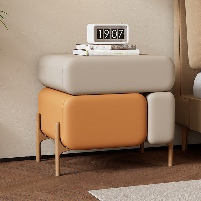 Contemporary Scandinavian Solid Wood Multi-layer Board Microfiber Leather Square Nightstand 3-Drawer Storage For Bedroom & Living Room