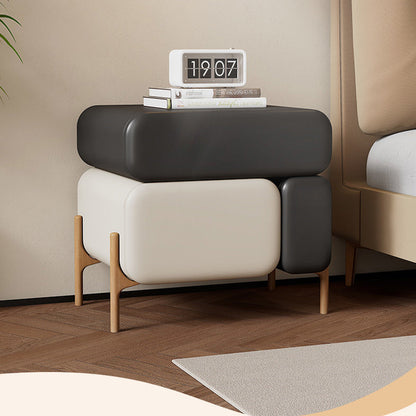 Contemporary Scandinavian Solid Wood Multi-layer Board Microfiber Leather Square Nightstand 3-Drawer Storage For Bedroom & Living Room
