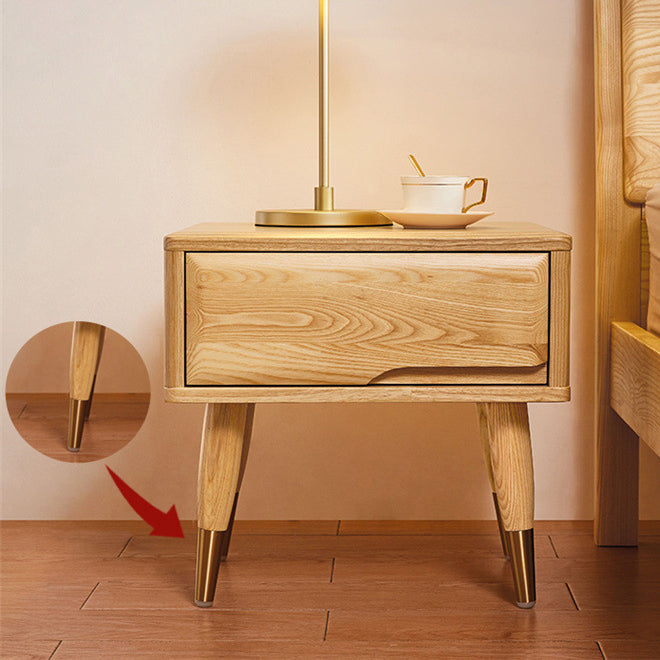 Modern Minimalist Rectangle Nightstand Ash Wood & Solid Wood Multi-Layer Board 1/2-Drawer Storage For Bedroom & Living Room